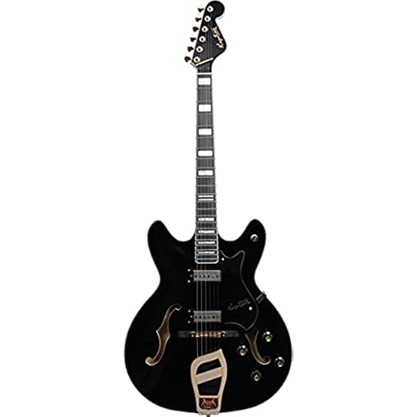 Hagstrom Guitarra eléctrica de cuerpo hueco, 6 cuerdas, derecha, negra (VIK67-G-BLK)