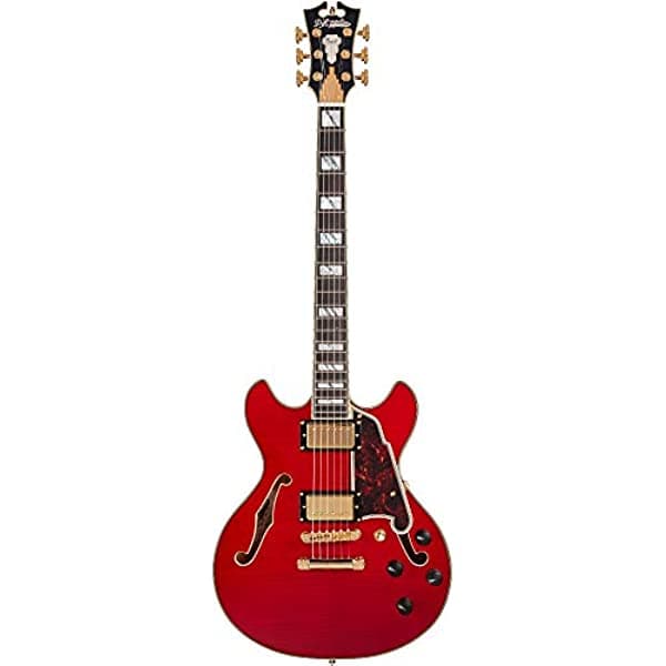 D'Angelico Electric Guitarra acústica de 6 cuerdas, derecha, cereza (DAEMINIDCTCHGS)