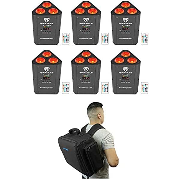 6 Rockville RockWedge LED 54W RGBWA+UV recargables inalámbricas DMX luces + mochila (6) RockWedge LED+RLBP6