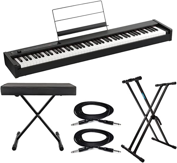 Korg D1 Piano Digital 88 Teclas con Banco, Soporte en X y Cables - Combo de 5 Items AKORG-D1K1