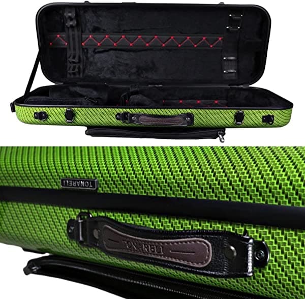 Tonareli Viola - Funda de fibra de vidrio rectangular - Edición especial verde a cuadros VAFO 1006 - Incluye bolsa de música ajustable a más de 17.7 in