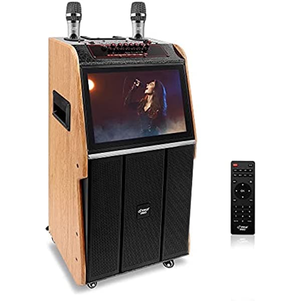 Pyle Altavoz inalámbrico portátil de transmisión BT con pantalla táctil y micrófono inalámbrico, ruedas y barra de manija, compatible con USB/SD/MMC/PC/TV, MP3/teléfono celular, etc. PMDJAND10
