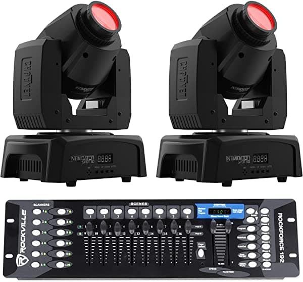 2 focos Chauvet Intimidator Spot 110 compactos, luces de cabezal móvil + controlador DMX ‎(2) Intimidator Spot 110+ROCKFORCE 192