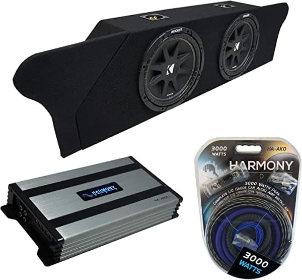Compatible con Chevy Camaro Coupe 2010-2015 Trunk Kicker Bundle Comp C12 caja para subwoofer doble de 12" y Harmony HA-A800.1 Amp KICKER16-PACK1860-H