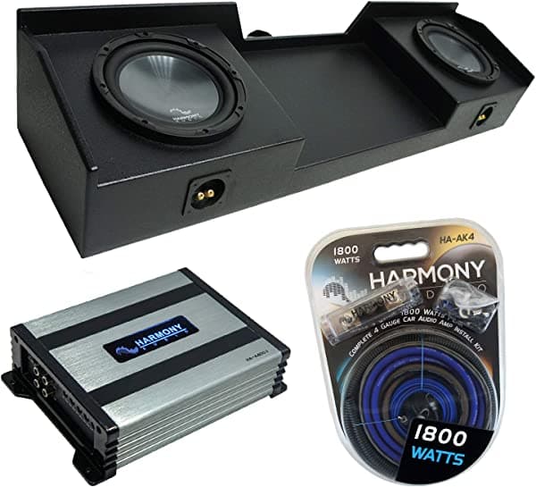 Compatible con Chevy Silverado Extended Truck 1999-2006 Harmony Bundle R124 caja para subwoofer doble de 12" Rhino y HA-A400.1 HA-SUB-PACKAGE232-H