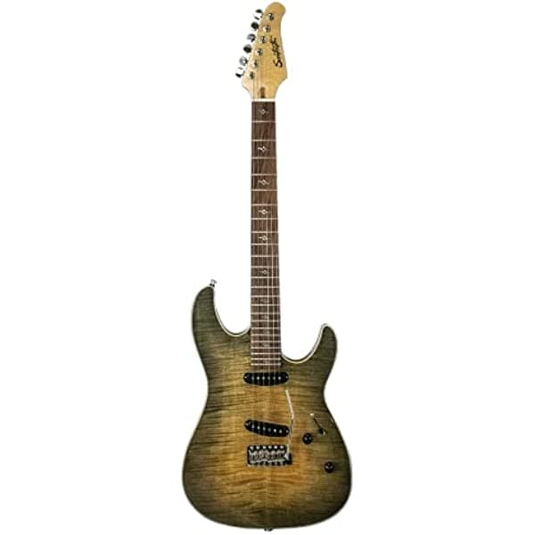 GoDpsMusic Sawtooth Natural Series Flame Maple Trans Moss Burst - Guitarra eléctrica de 24 trastes con pastillas de bobina única ST-M24-NAT-NFMG-1