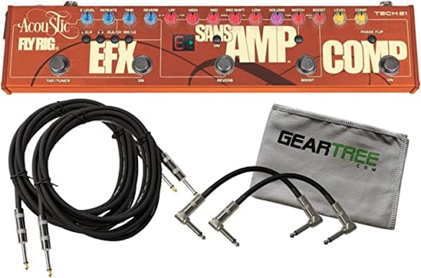 Tech 21 Acoustic Fly Rig EFX, combo de pedal SansAmp & Comp con 4 cables y paño FRACOU