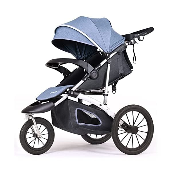 cynebaby Cochecito de bebé para niños pequeños, compactos, de una sola ciudad, para correr todo terreno, con 3 ruedas, con consola para padres (azul) H2JOG