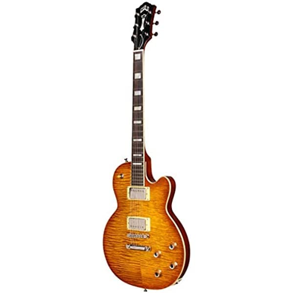 Guild Guitars Bluesbird Flame Top - Guitarra eléctrica de cuerpo sólido, Tone Pros, sunburst té helado, colección Newark St 379-1800-838
