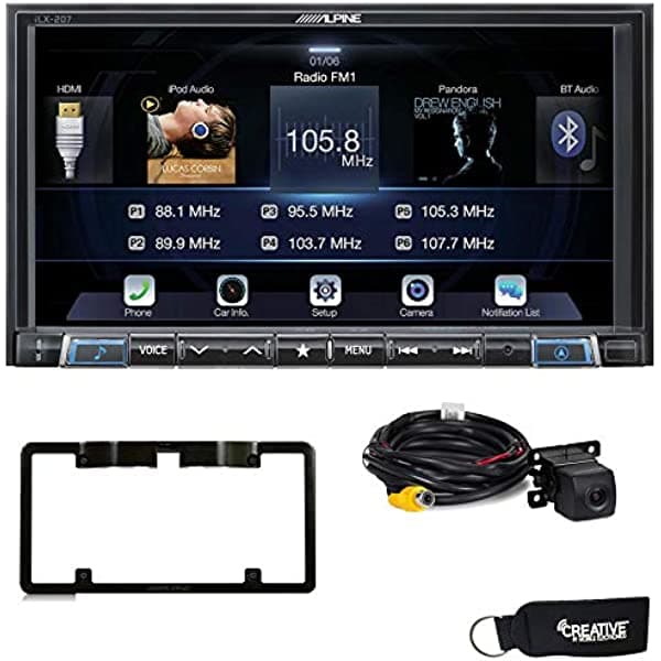 Alpine iLX-207 compatible con Apple Car Play y Android Auto, cámara de visión trasera + marco de matrícula, módulo de disparador ILX-207+KTX+HCE-114