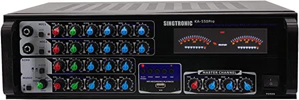 SINGTRONIC KA-550Pro - Amplificador de mezcla profesional de 1500 W, función de grabación de voz integrada, función Bluetooth (conectar a dispositivos inteligentes para cantar en YouTube), entradas ópticas/coaxiales