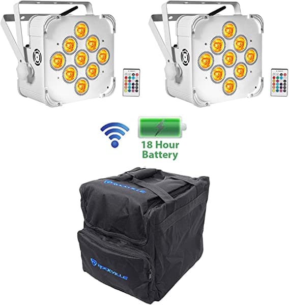 Rockville (2) Best PAR 60 luces de lavado recargables blancas con DMX inalámbrico + RGBWA + UV + bolso (2) BEST PAR 60 White+RLB40