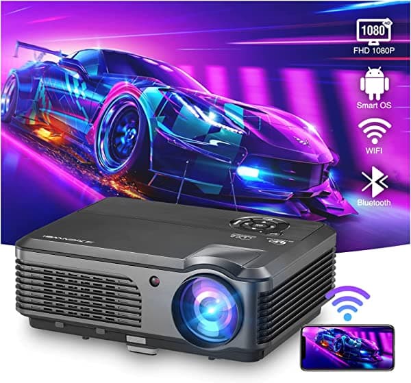 ZCGIOBN Proyector nativo de 1080p Android para Netflix YouTube, proyector de película con WiFi y Bluetooth, pantalla inalámbrica para teléfono, proyector de juegos de cine en casa de Navidad, compatible con TV Stick PC, Xbox HDMI