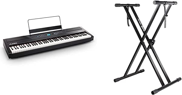 Alesis Recital Pro | Piano/Teclado Digital y RockJam Xfinity Heavy-Duty, Doble-X, Premontado, Infinitamente Ajustable Soporte para Teclado Piano con Correas de Bloqueo