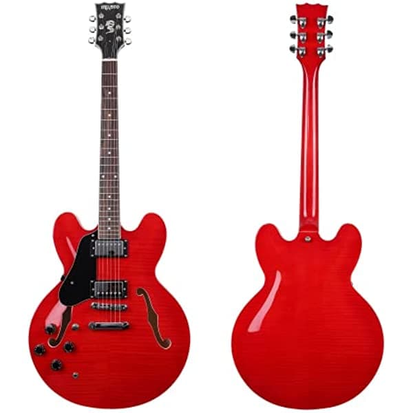 Musoo 335 - Guitarra eléctrica de jazz (tapa de arce, semihueca, cromada)