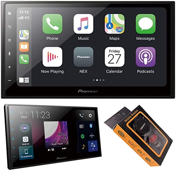 Pioneer DMH-2600NEX - Receptor estéreo multimedia Bluetooth para coche con Apple CarPlay, Android Auto, pantalla WVGA de 6.8 pulgadas y soporte de teléfono magnético de gravedad