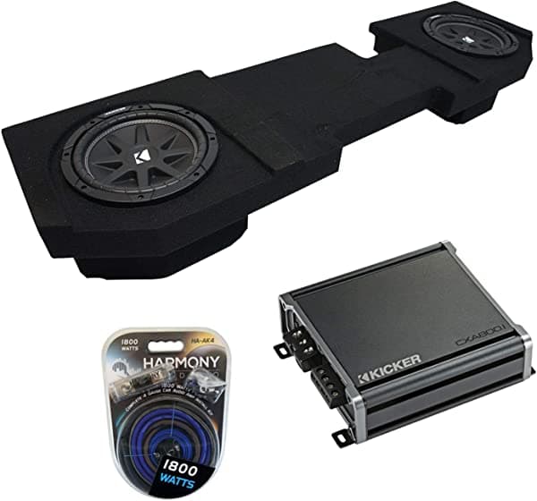 Harmony Audio Compatible con Dodge Ram Quad o Crew 02-15 Kicker Bundle Comp C10 doble 10" caja para subwoofer CXA800.1 Amp KICKER16-PACK1758