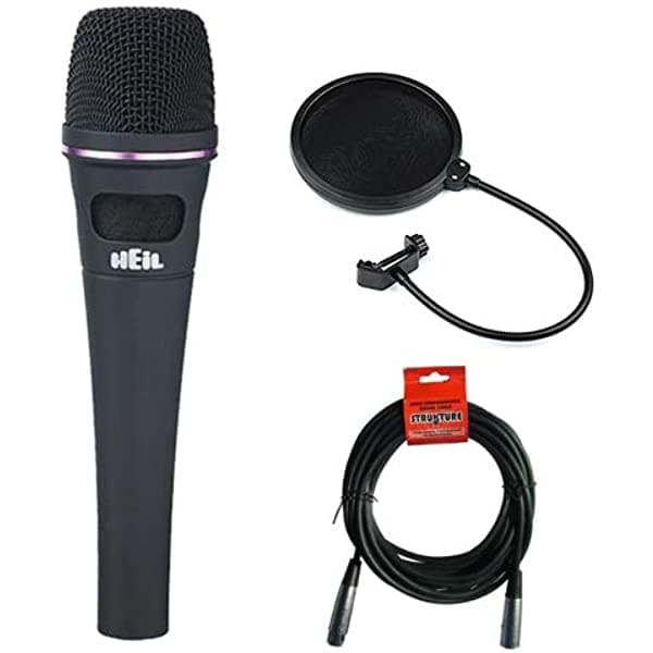 Heil Sound PR 35 Handheld Micrófono cardioide dinámico ((Negro) con el pop filtro y 20 'Cable XLR