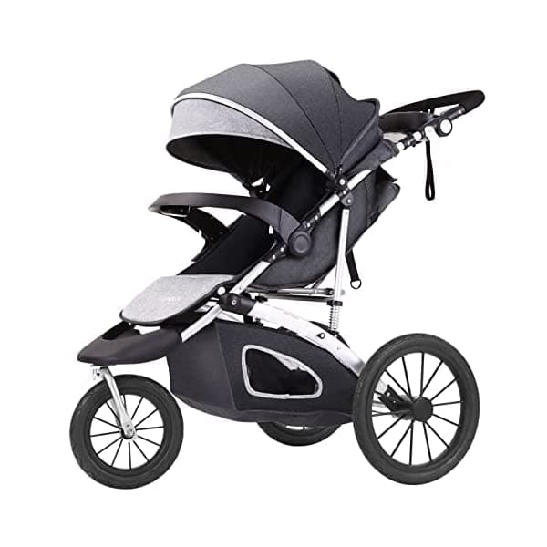 cynebaby Cochecito de bebé para niños pequeños, compactos, de una sola ciudad, para correr todo terreno, con 3 ruedas, con consola para padres (gris) H2JOG