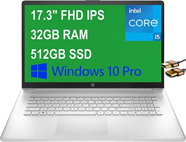 HP Flagship 17 Laptop Computer 17.3" FHD IPS Pantalla antirreflectante 11ª generación Intel 4-Core i5-1135G7 (Beats i7-10510U) 32GB RAM 512GB SSD Intel Iris Xe Graphics USB-C WiFi5 Win10 Pro Silver + cable HDMI ‎HP Laptop 17