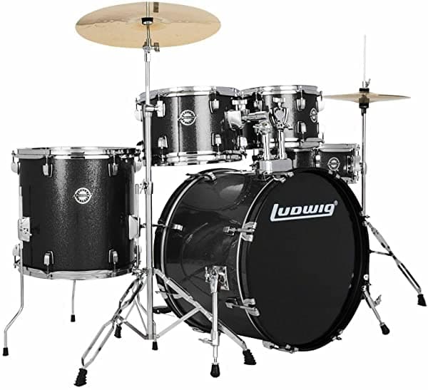 Ludwig LC1751 Batería 5 Piezas con Herrajes y Platillos (Negra) - Set de batería completo ideal principiantes