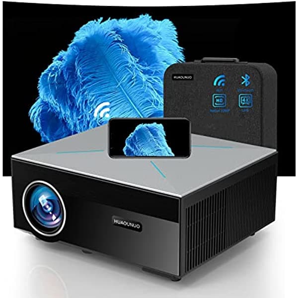 HUAOUNUO Proyector Bluetooth Native 1080P 5G WiFi 4K. Software de soporte de proyector de películas al aire libre 1200ANSI udpated, pantalla Max500, ±50° 4P/4D Keystone, 50%Zoom, PPT, proyector 4K TV Stick, iOS, Android, Win/PS5 ‎P9