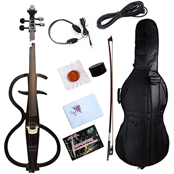 Yinfente - Violoncello eléctrico 4/4 (madera maciza, con bolsa, lazo, rosina, cable auxiliar, Negro 7