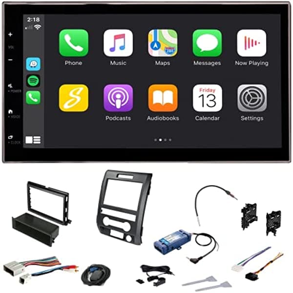 STINGER Kit estéreo para auto doble DIN de 6.8 pulgadas para Ford F-150 (2009-2014) Apple CarPlay, Android Auto, interfaz de bus con retención de control del volante, Bluetooth, kit de tablero, adaptador de antena, arnés STG-FM526RPDDB