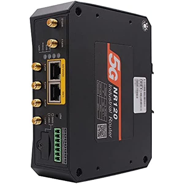 Yeacomm Router celular industrial 5G con doble ranura para tarjeta SIM, router de módem WiFi 5G con antenas desmontables externas, Gigabit Ethernet, RS232/RS485 M2M IoT, gestión remota, versión global NR120