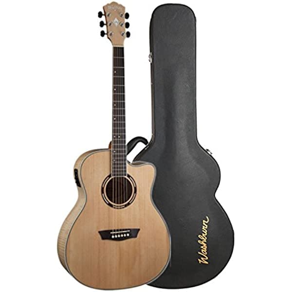 Washburn AG40CEK Nat. Guitarra Electroacústica Grand Auditorium, tapa de abeto, aros y fondo en arce flameado