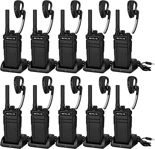 Retevis RB37 handies inalámbricos, auricular Bluetooth con micrófono, 2000 mAh, linterna, handy Bluetooth para la escuela, la iglesia (paquete de 10)