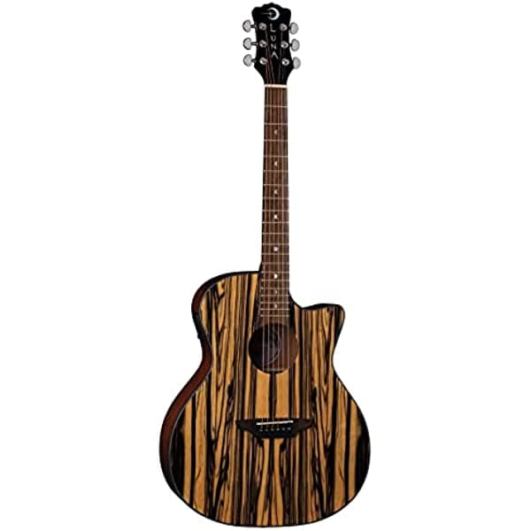 LUNA GYP E BWE - Guitarra acústica (6 cuerdas, estilo gitano, exótico, negro, blanco, ébano A/E GN, acabado natural brillante