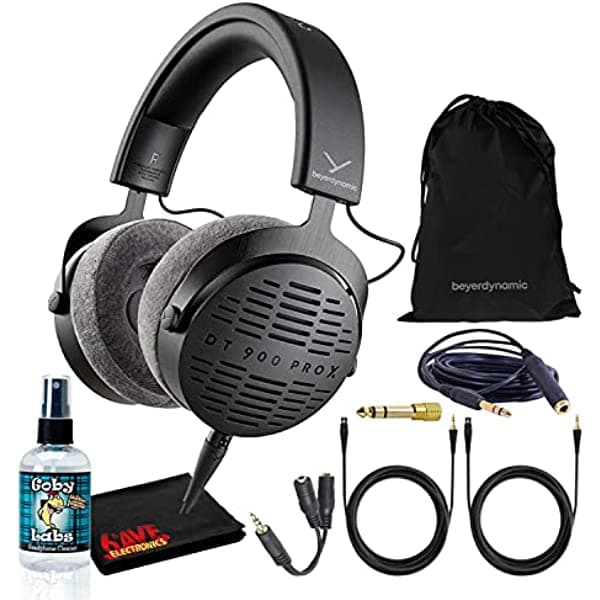 beyerdynamic DT 900 Pro X - Pack de auriculares de estudio de diseño abierto con cable desmontable, divisor de auriculares, cable de extensión y kit de limpieza de auriculares 6AVE 729906-MP