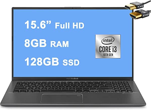 2020 Premium ASUS VivoBook 15 Thin and Light Laptop 15.6" Full HD Display 10th Gen Intel Core i3-1005G1 (Beats I5-7200U) 8GB DDR4 128GB PCIe SSD Fingerprint Backlit KB Win 10 + iCarp Wireless Mouse Asus VivoBook 15 Laptop