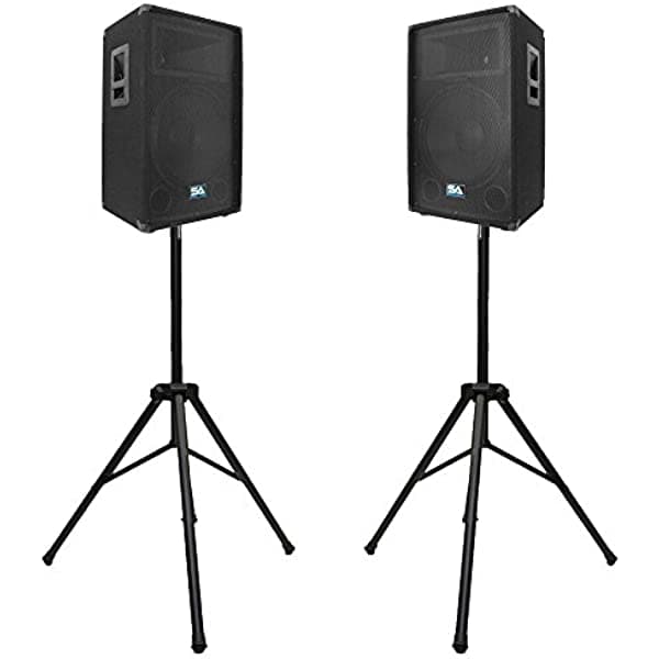 Seismic Audio - Dos parlantes DJ de 15 pulgadas con dos trípodes de soporte, Pro Audio. Ideales para bandas, bares y bodas SA-15TPKG1