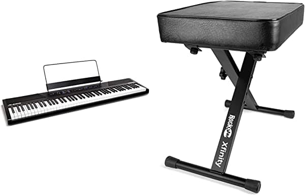 Alesis Recital Piano Digital 88 teclas semipesadas principiante + RockJam KB100 Banco Acolchado Ajustable estilo X, Negro
