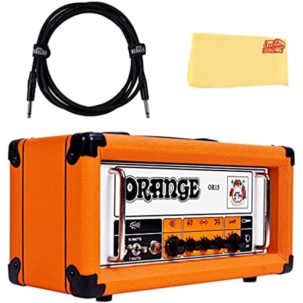 Orange OR15H - Paquete de cabezal amplificador de guitarra con cable de instrumento y paño de pulido Austin Bazaar