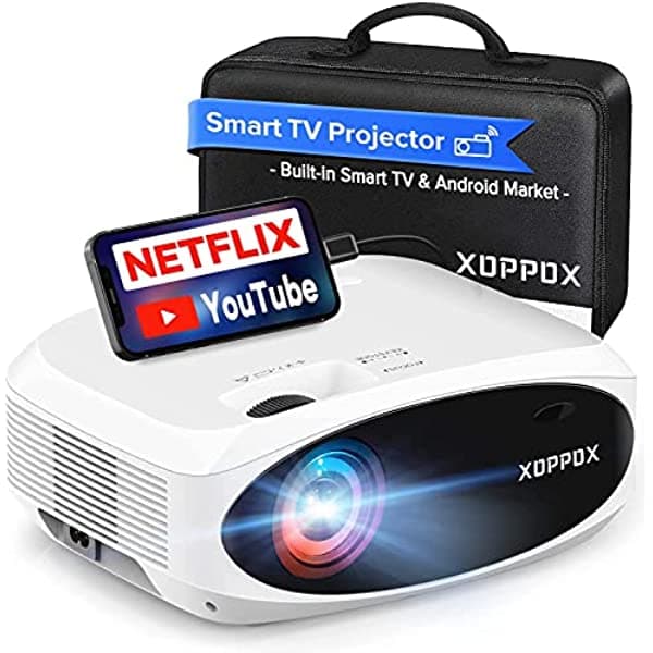 Proyector inteligente 5G integrado Android Market Support 4D/4P Digital Keystone & Zoom, XOPPOX Native 1080P Full HD Proyector Bluetooth, cine en casa y proyector de películas al aire libre [bolsa de transporte incluida]