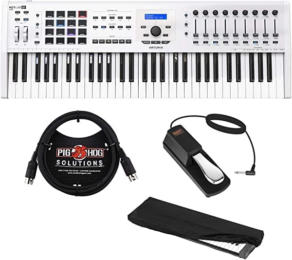 Arturia KeyLab MKII 61 - Controlador y software MIDI profesional (blanco) con cable MIDI de 5.9 ft, pedal de sustain y funda antipolvo para teclado (mediano) KEYLAB MKII 61 - BLACK