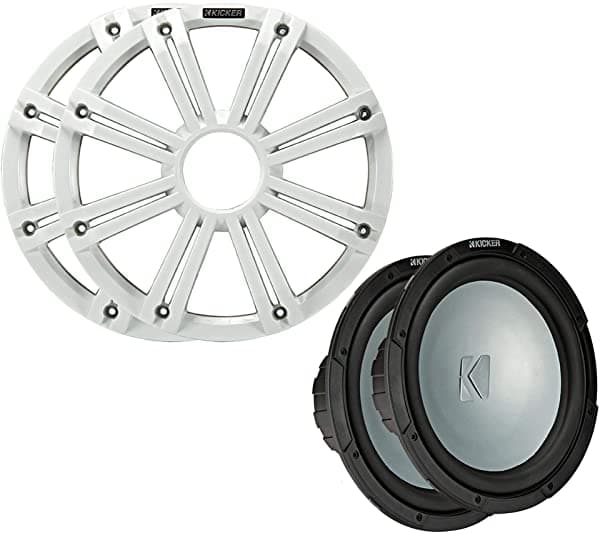 KICKER - Dos subwoofers marinos LED de 10 pulgadas en blanco, paquete de 2 ohmios de 4 ohmios cada uno KICKERBDL190808-13