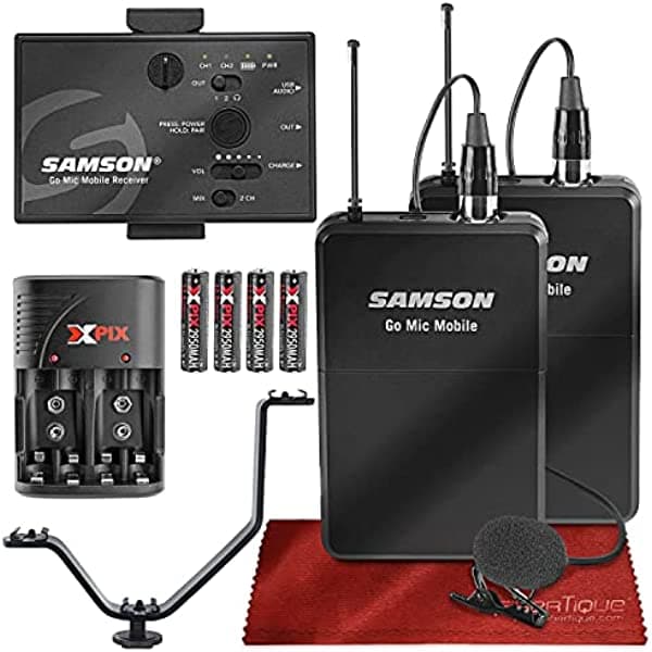 Samson Go Mic Mobile Sistema inalámbrico digital profesional con micrófono Lavalier dual LM8 y paquete de transmisor de correa