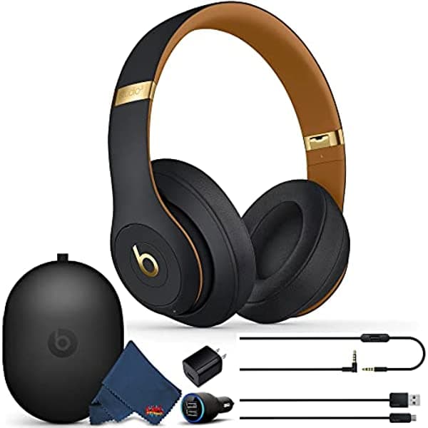 Beats Studio3 Auriculares inalambricos over-ear con cancelacion de ruido y Bluetooth (negro medianoche, con adaptadores de carga USB adicionales y pano de limpieza 6Ave) MTQW2LL/A