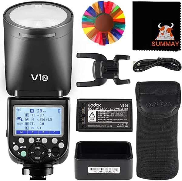 Godox V1-N TTL - Linterna de flash para cámara de fotos Nikon (con batería de iones de litio)