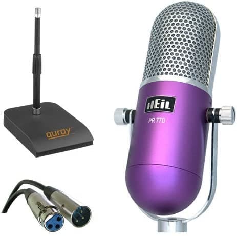 Heil Sound Pr 77d large-diaphragm micrófono dinámico (morado) con cancelación de tt-iso computadora soporte de micrófono y cable XLR 20 ' PR77DP