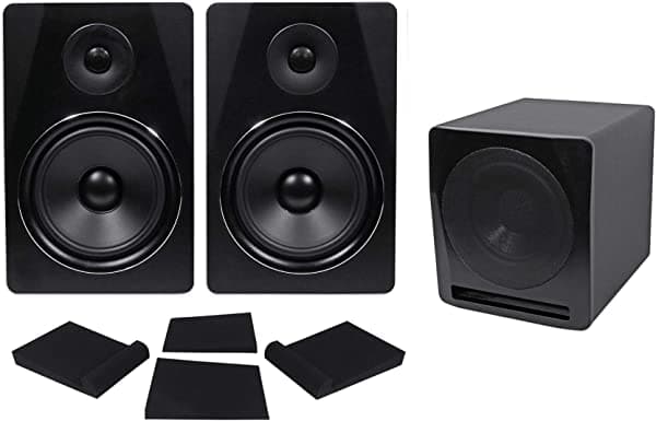 (2) Rockville APM8B 8" Powered Studio Monitors+Active 10" Subwoofer+almohadillas de espuma APM8B+APM10B+RCDSTR10B+RCDR10B+RRS190S