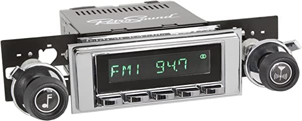 Retro Manufacturing HC-117-120-37-73 Hermosa radio de ajuste directo para vehículo clásico (cara cromada y botones y bisel cromado)