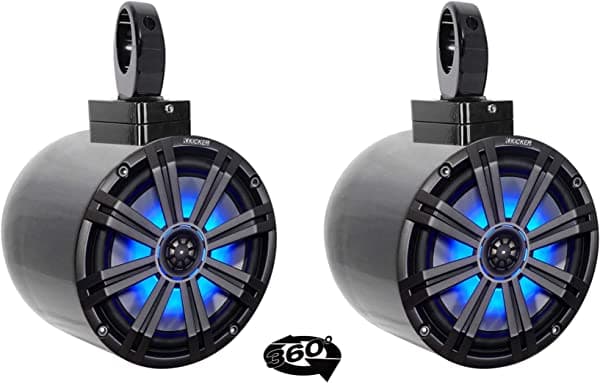 Rockville (2) Kicker KM8 - Altavoces de torre de wakeboard de aluminio negro giratorio de 8 pulgadas MAC80B+MAC360B KICKER SWIVEL