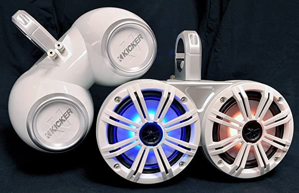 KICKER Sistema de torre de encendido dual blanco de 6.5 pulgadas con altavoces LED RGB marinos