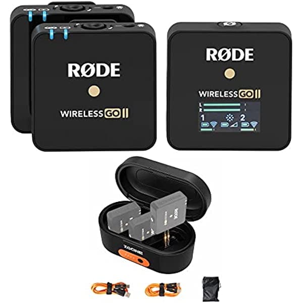 Rode Wireless GO II sistema de micrófono inalámbrico digital compacto para 2 personas, paquete con estuche de carga ZG-R30 para sistema de micrófono inalámbrico GO/Wireless GO II WIGOII + ZG-R30