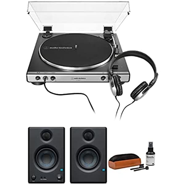 Audio-Technica AT-LP60X Tocadiscos Estéreo + Auriculares + Monitores Eris 3.5 + Sistema Cuidado Vinilos Knox (Paquete 3 Ítems) AT-LP60XHP-GM_K2